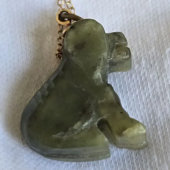 Vintage Carved Nephrite Jade Animal Pendant Necklace 1/20 12K Gold Filled Chain - Picture 6 of 16
